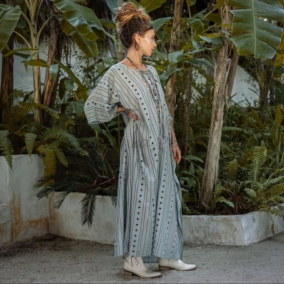 Rosa Dress Kaftan Printed Women Beach Coverups Boho Abaya Gown Festival Dress - Picture 2 of 4